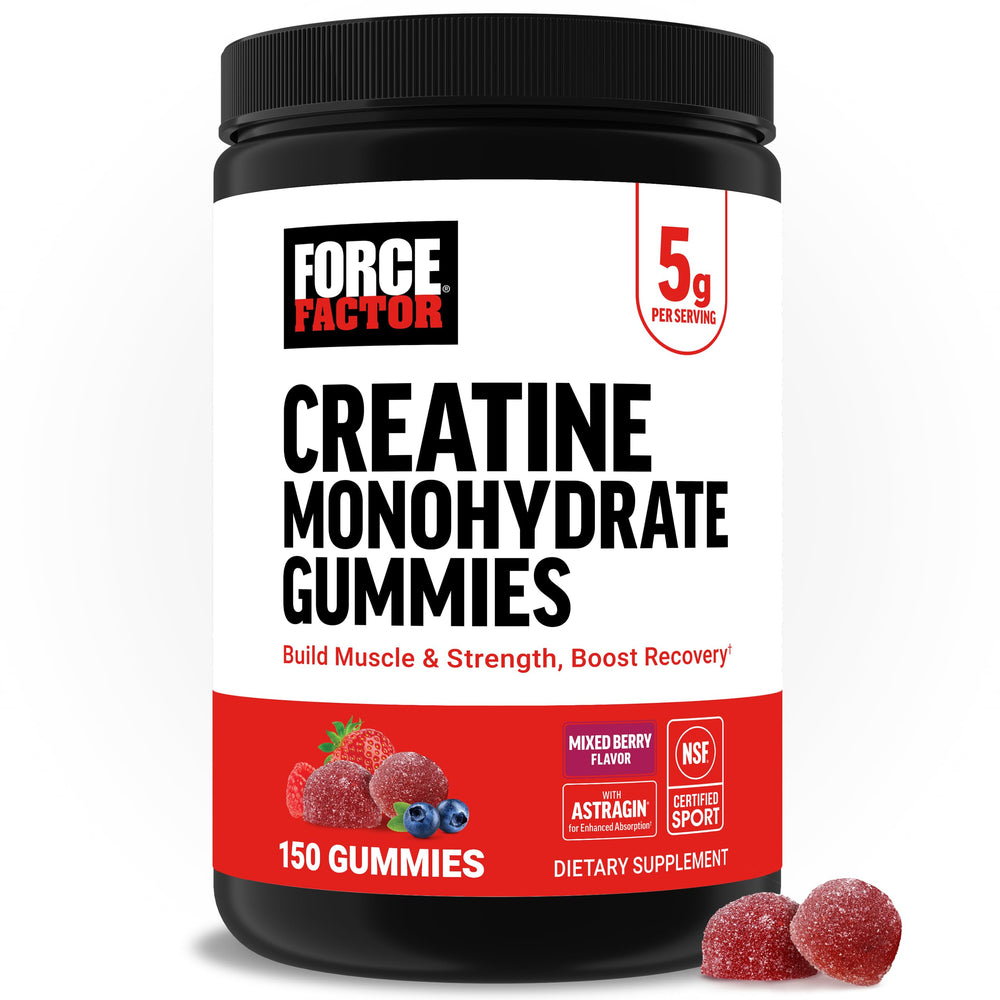 Force Factor Creatine Gummies bottle on shelf, enabling convenient on-the-go gains