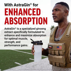 Close-up of the Force Factor Creatine HMB powder label emphasizing clean formula.