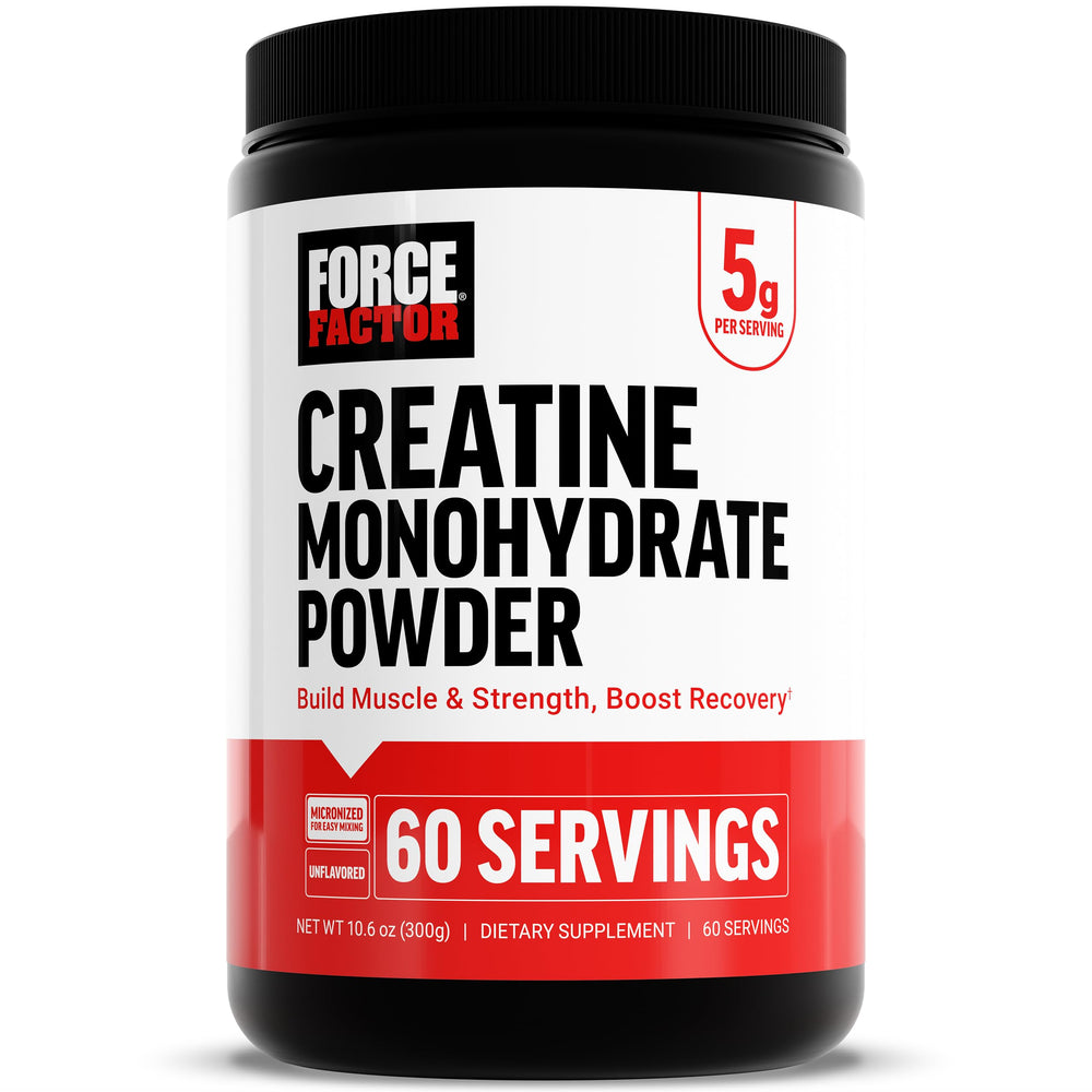 Force Factor Creatine powder bottle ready for daily use to support training energy.