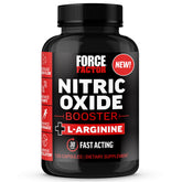 Force Factor Nitric Oxide Booster bottle on gym mat boosts circulation