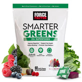 Force Factor Smarter Greens Soft Chews bottle shows berry flavor with convenient digestion support.