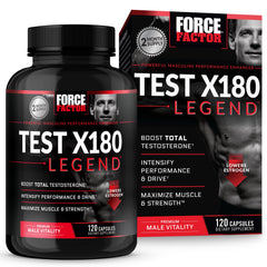 Force Factor Test X180 Legend bottle on gym shelf for daily energy