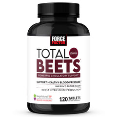 Force Factor Total Beets bottle front view highlighting beet root and grape seed extract
