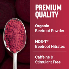 Total Beets powder dispensed into a glass for a vibrant red beverage.