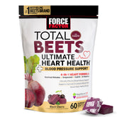 Force Factor Total Beets soft chews bottle shown for convenient heart health support.