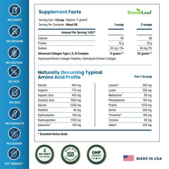 ForestLeaf grass-fed collagen bottle highlighting pasture-raised source and triple types