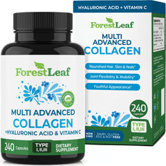 ForestLeaf Multi Collagen bottle on counter promotes daily skin, hair and nails care.