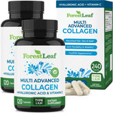 ForestLeaf multi collagen pills bottle front shows capsules for skin support and flexibility
