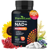 ForestLeaf NAD Resveratrol capsules bottle close-up highlighting NAD+ formula for energy.