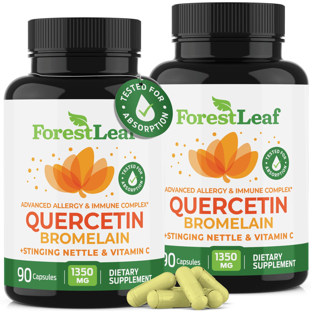 ForestLeaf Quercetin with Bromelain bottle displaying 180 veggie capsules for daily immune support.