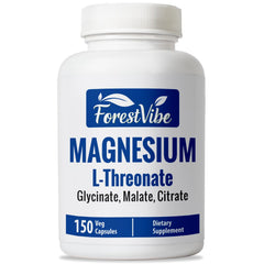 ForestVibe Magnesium L-Threonate bottle highlights high-absorption formula for daily wellness.