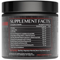 Formulation Factory Heart of Steel label closeup highlights key ingredients for nitric oxide precursors.