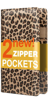 Forvencer leopard print server book with dual zipper pockets for tips and receipts