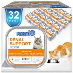 Forza10 renal wet cat food with lamb flavor in a 32-pack for daily meals.
