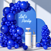 FOTIOMRG royal blue balloon garland arch kit being assembled for a celebratory event