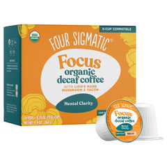 Four Sigmatic decaf mushroom coffee K-Cups with rich pour for calm focus