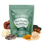Four Sigmatic Gut Health bottle pour shows the immune-supporting mushroom blend in a glass.