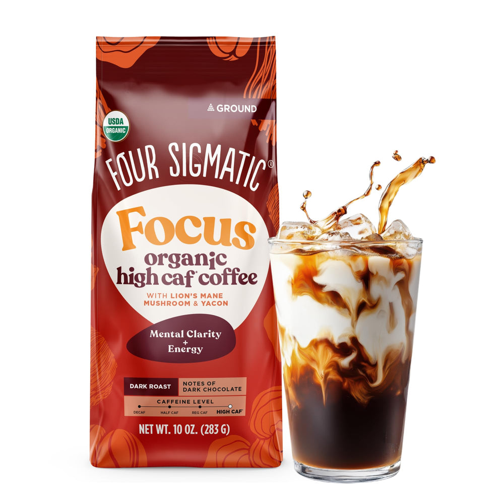 Four Sigmatic Organic High Caffeine Lion's Mane Ground Coffee bag ready for a focused morning.