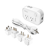 FOVAL power step-down travel converter in white close-up showing global compatibility