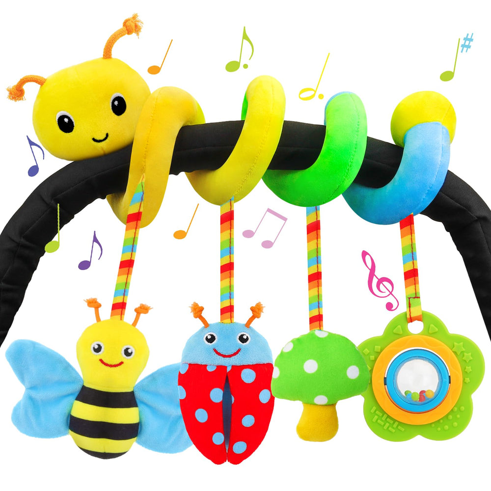 FPVERA car seat spiral toy with soft textures for safe grasping and visual discovery.