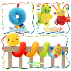 FPVERA spiral toy attachment on stroller bar for on-the-go soothing