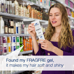 FRAGFRE styling gel on hair with soft, non-flaky finish