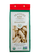 Frankies 457 rigatoni pack shot—premium packaging and authentic craftsmanship.