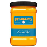 Franklin's Gourmet Popcorn Butter Flavored Coconut Oil bottle pour for movie-night popcorn.