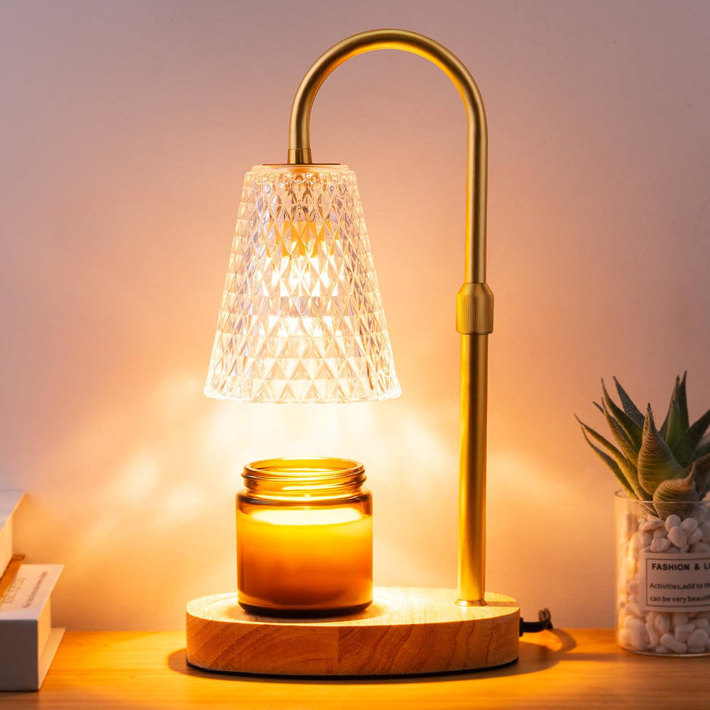 FRAZEEN Candle Warmer Lamp with wooden base melting jar candles safely in a cozy living room