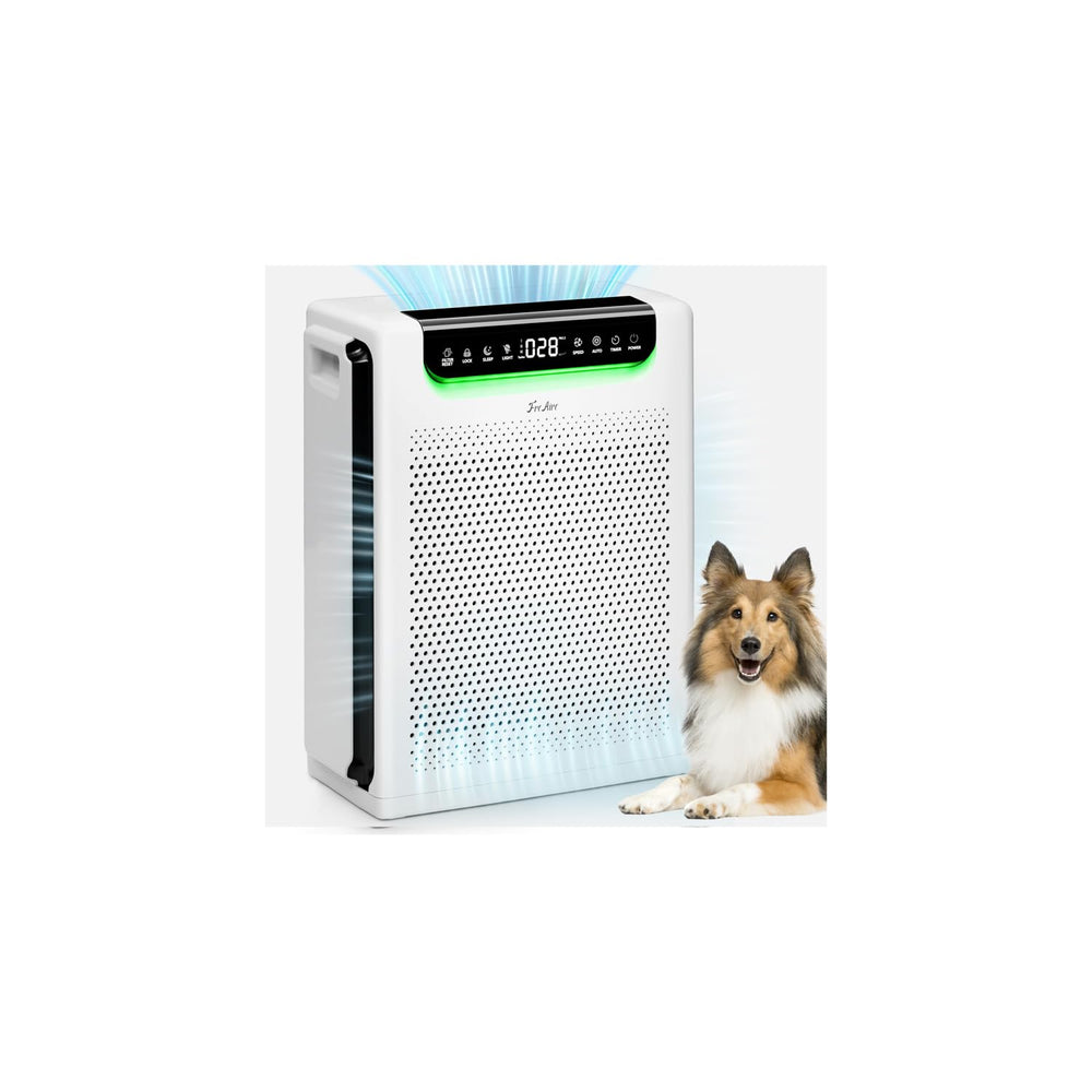 FreAire air purifier front view showing a clean, modern unit designed for large rooms.