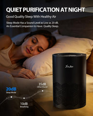 FreAire air purifier in sleep mode operates quietly for night use.