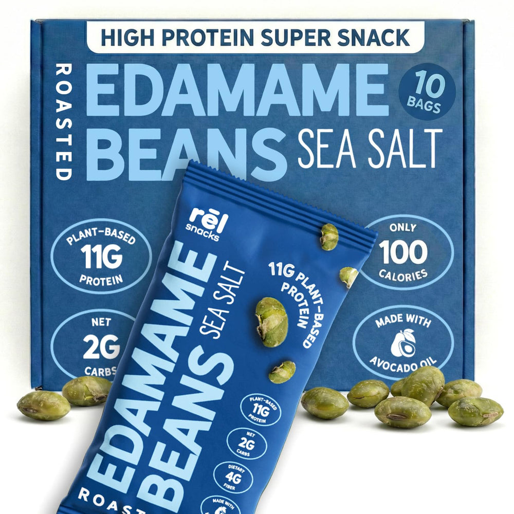 Fred's Farm Rel Snacks sea salt edamame packet ready for on-the-go protein.