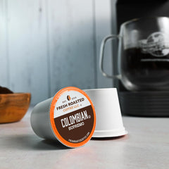 Fresh Roasted Coffee 96-pod box emphasizing convenient Keurig compatibility.