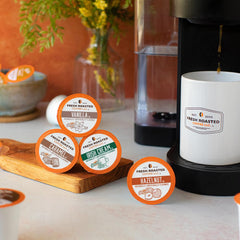 Fresh Roasted Coffee decaf caramel flavor pod for evening enjoyment.