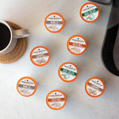 Fresh Roasted Coffee decaf Irish Creme flavor pod for late-day indulgence.