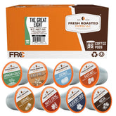 Fresh Roasted Coffee Great Eight front pack display for convenient flavor variety.