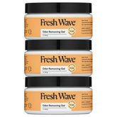 Fresh Wave Orange Odor Removing Gel 7oz pack of 3 on a shelf absorbs odors