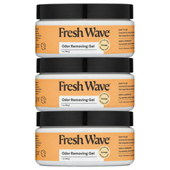 Fresh Wave Orange Odor Removing Gel 7oz pack of 3 on a shelf absorbs odors