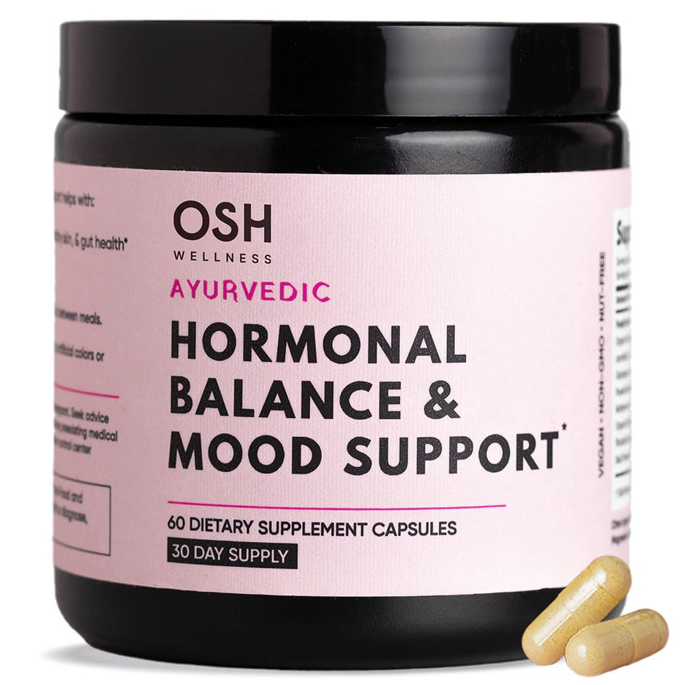 Freshly Moms Ayurvedic Hormone Balance bottle on table supports calm mood