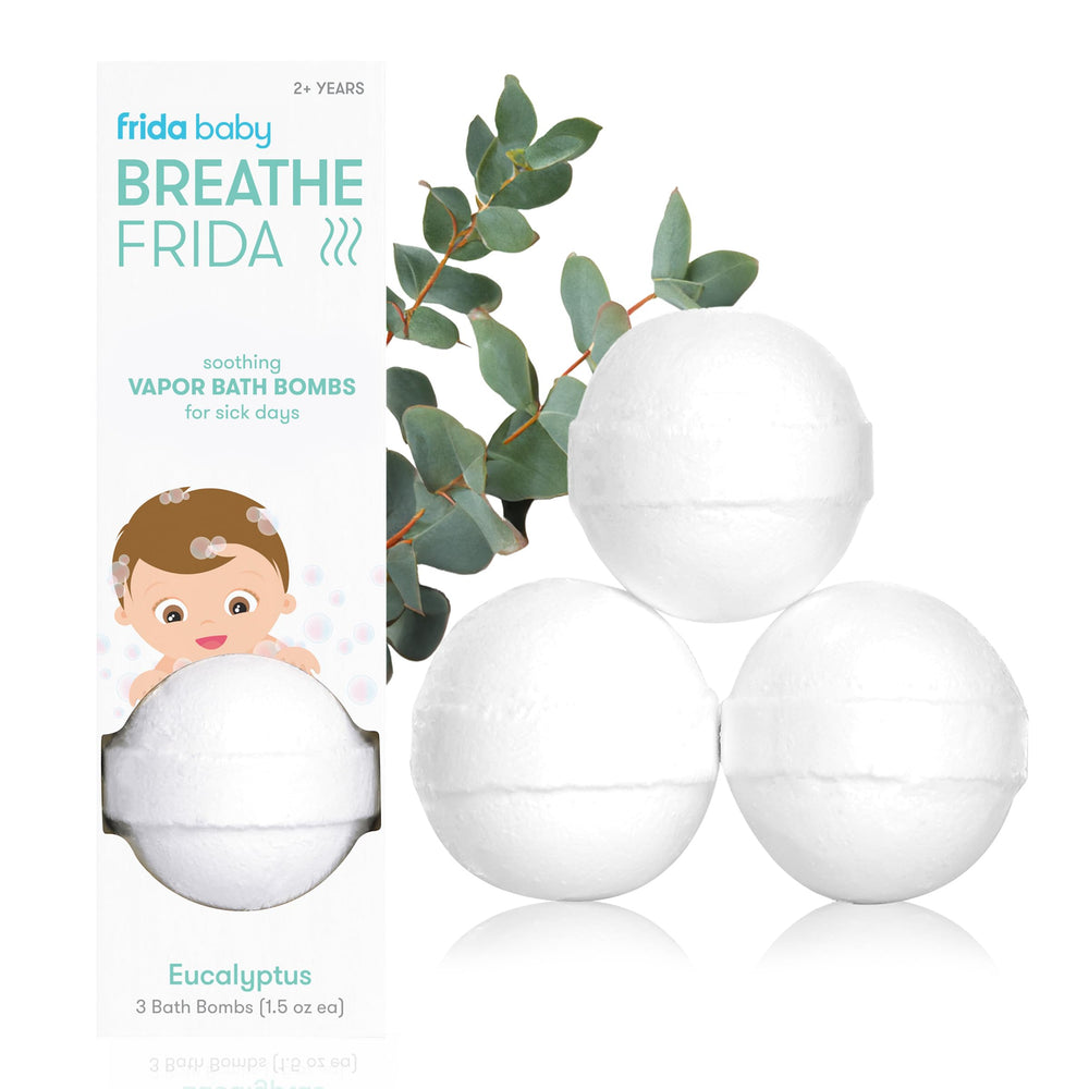 Frida Baby natural vapor bath bombs 3-pack packaging showing gentle aromatherapy for kids
