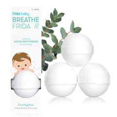 Frida Baby natural vapor bath bombs 3-pack packaging showing gentle aromatherapy for kids