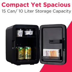 Frigidaire mini fridge interior with removable shelf offering flexible organization.