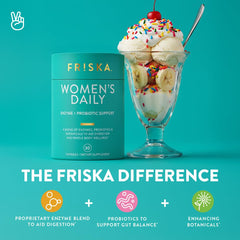 FRISKA Bacillus subtilis DE111 capsules close-up showing probiotic blend.