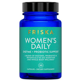 FRISKA Women's Digestive Enzymes bottle supports digestion after meals.