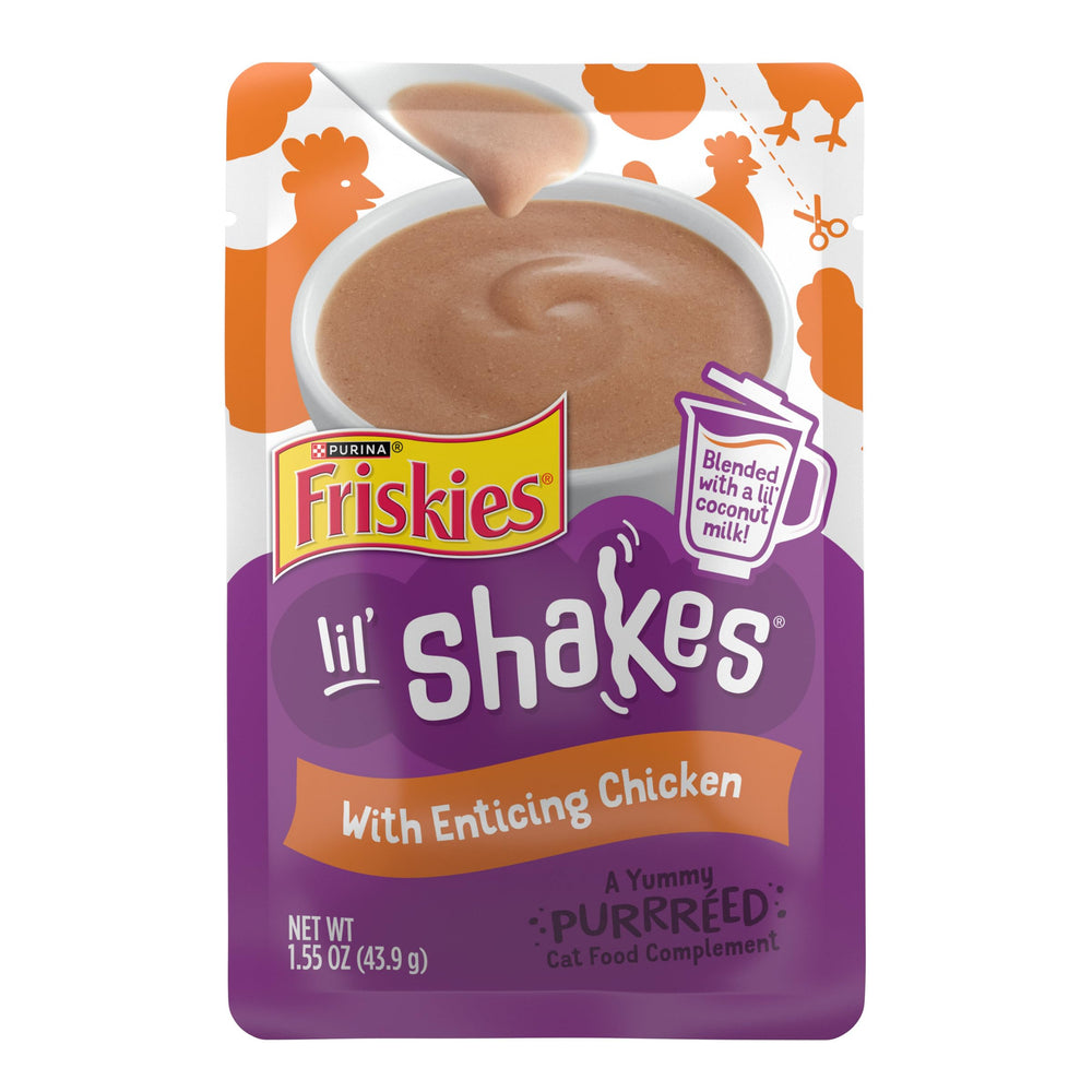 Friskies Lil’ Shakes chicken puree topper pour over kibble adds flavor