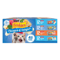Friskies Oceans of Delight variety pack box for adult cats.