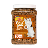 Friskies Party Mix Chicken Lovers Crunch dans un bocal hermetique, friandises fraîches et croquantes.
