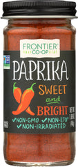 Frontier Co-op ground paprika bottle closeup adds warm color to casseroles.