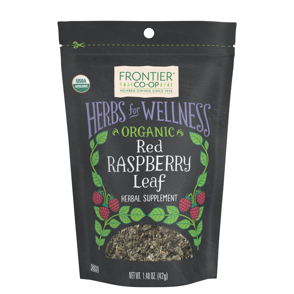 Frontier Co-op red raspberry leaf bag for caffeine-free herbal teas