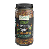 Frontier Co-op Pickling Spice bottle close-up for traditional and bread-and-butter pickles.